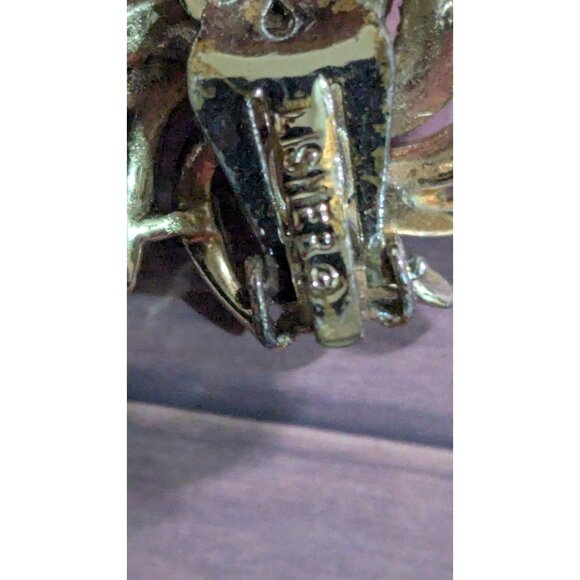 Gold-Tone Vintage Lisner Spiral Clip-On Earrings Black Center Retro Statement - Picture 6 of 6